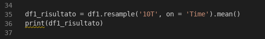 Applicazione del metodo resample al dataframe df1. Il risultato è quello di riorganizzare i dati secondo intervalli di tempo differenti