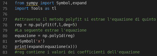 Metodo polyfit ed estrazione dell'equazione che meglio approssima i valori reali