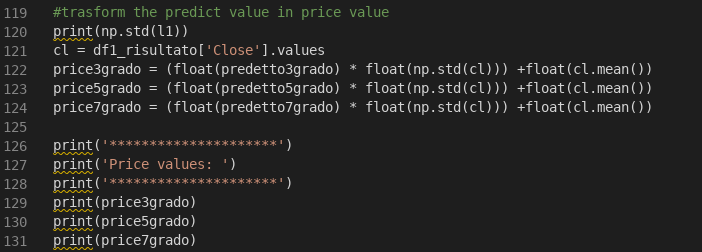 Dal valore standardizzato al valore normale. Parte del codice.
