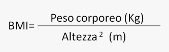 Formula del calcolo dell'indice BMI (Perso corporeo) / Altezza al quadrato