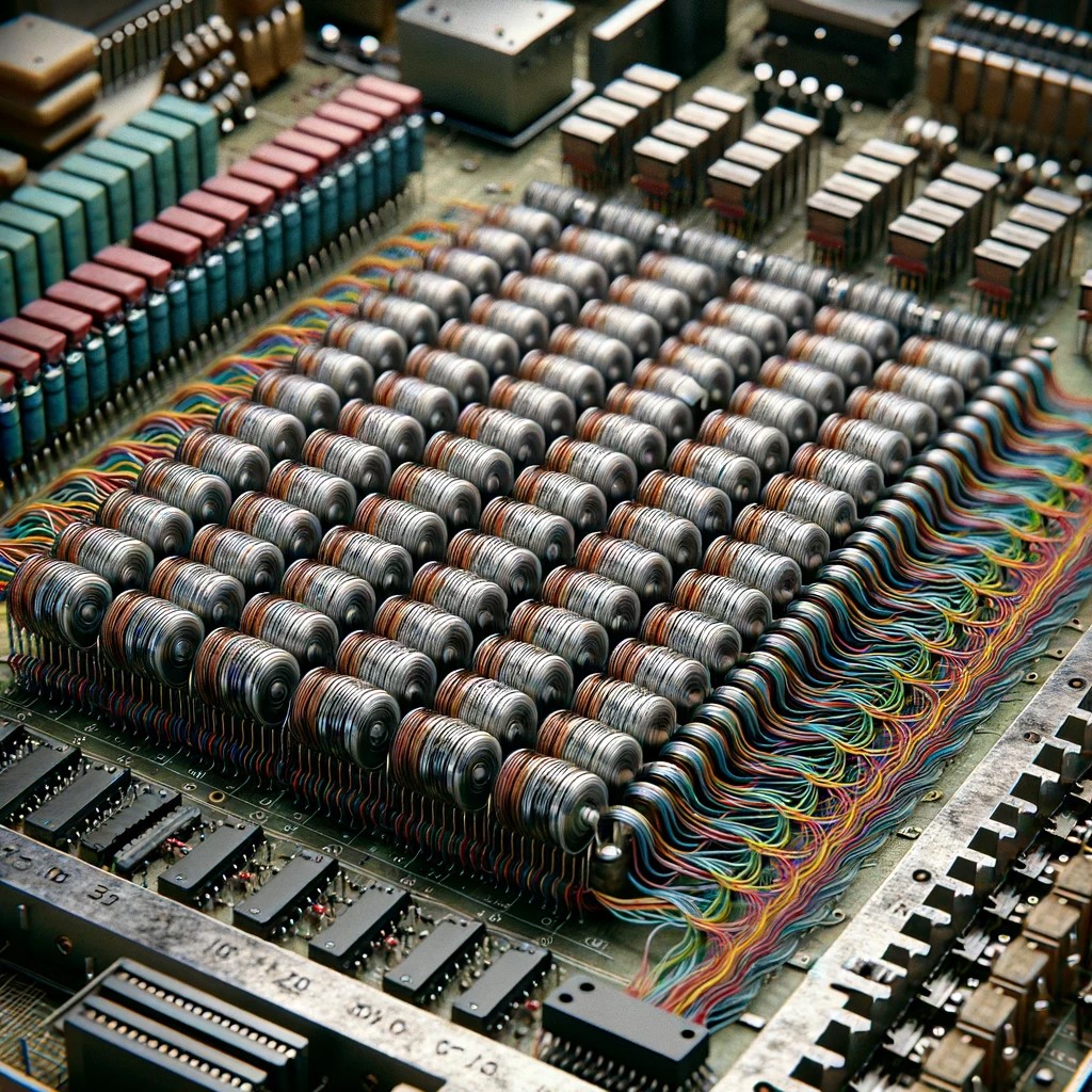 Esempio di rappresentazione costruita con l'IA di memoria a nucleo magnetico