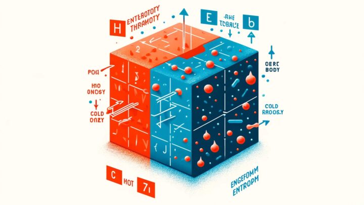 Un immagine sul concetto di entropia e dimostrazione quantitativa della seconda legge della termodinamica prodotta dall'intelligenza artificiale
